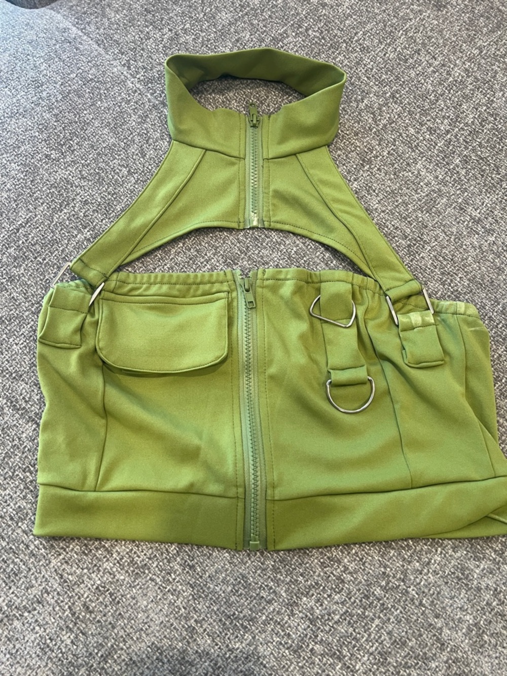 Olive Green Utility Halter Zip Crop Top